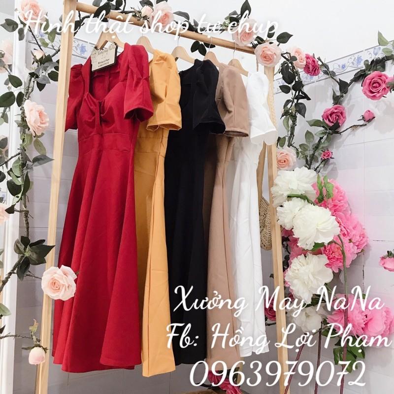 Đầm tay phồng nhún có mút ngực