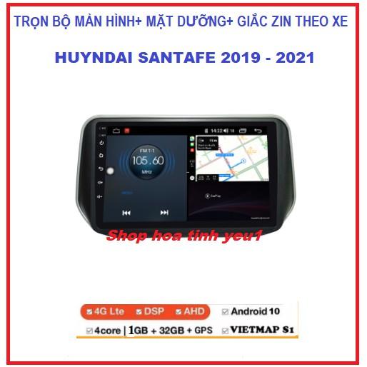 Bộ Màn hình android 9inch+ mặt dưỡng và giắc zin theo xe HUYNDAI SANTAFE 2019-2021, Đầu DVD Android Cho Ô Tô