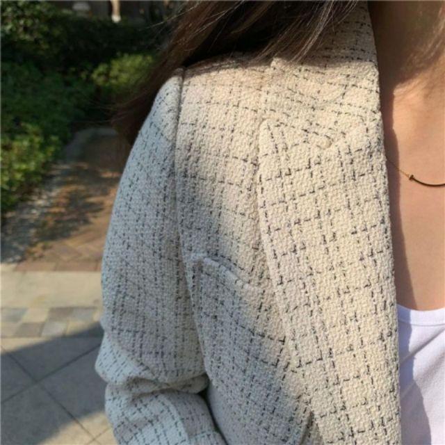 Áo khoác Blazer dạ text dáng ngắn phong cách Hàn Quốc