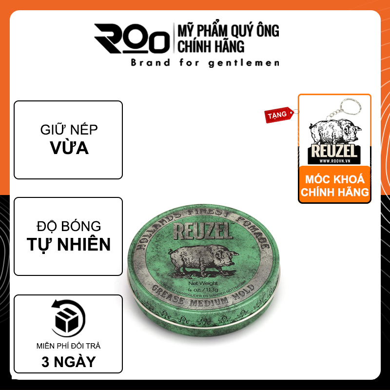 Sáp Vuốt Tóc Giữ Nếp Vửa Gốc Dầu Reuzel Green Pomade - Tặng móc khoá chính hãng