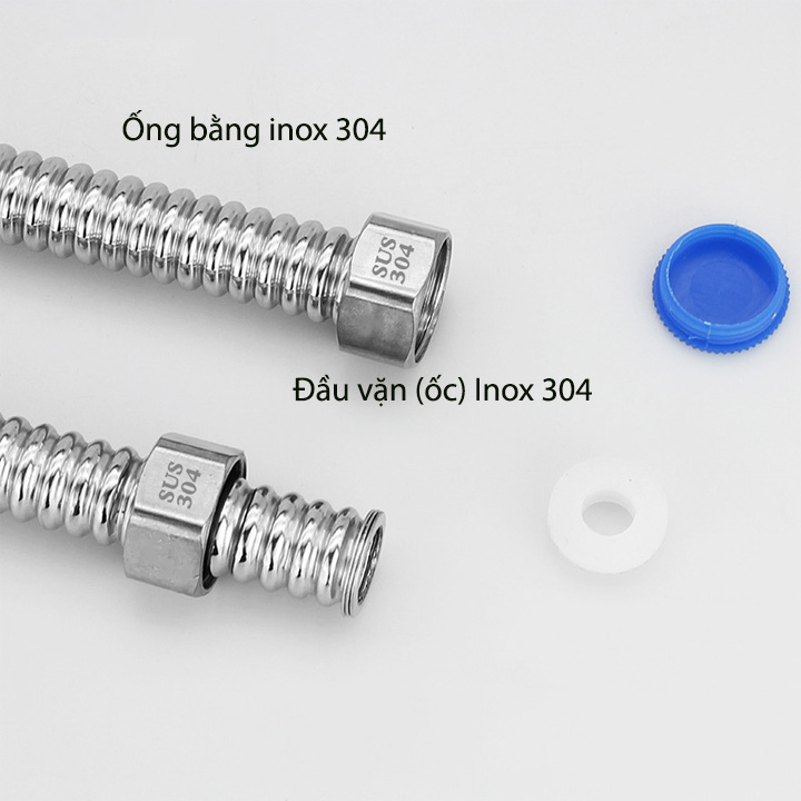 01 Ống cấp nước nóng lạnh bằng inox 304 uốn cong linh hoạt, đường kính 20mm