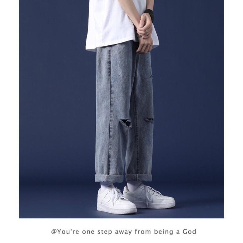Quần jean baggy rách gối RG-03 ống suông, rộng style hàn quốc 2021