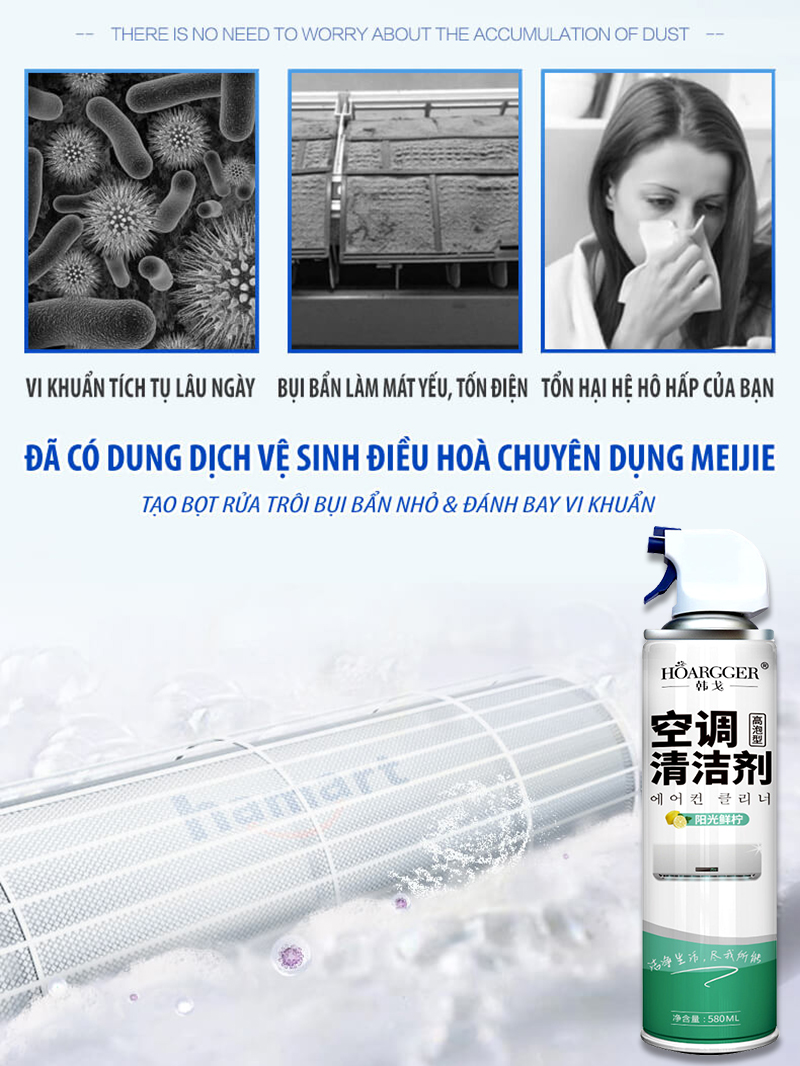 Chai Xịt Vệ Sinh Điều Hoà 580ML Hương Chanh Tạo Bọt Tẩy Rửa Vệ Sinh Dàn Máy Lạnh Quạt Làm Mát Tại Nhà Hiệu Quả - Hàng Chính Hãng
