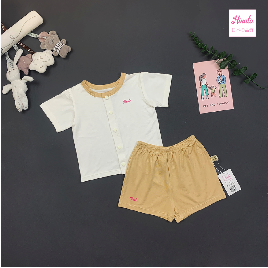 Bộ ngắn cộc tay cài cúc cho bé - 100% Organic Cotton - Set Smooth Short BF11 - Thương hiệu Hinata Nhật Bản