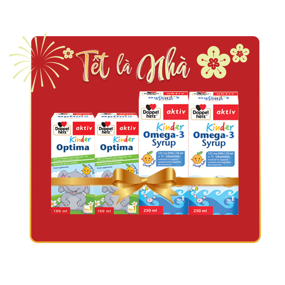 [QUÀ TẾT 2023] Combo bé ăn khỏe bé ăn ngon, thông minh, sáng mắt Doppelherz 02 Kinder Optima + 02 Kinder Omega 3 Syrups