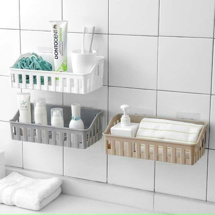 SỈ 10K-Kệ nhựa treo tường nhà tắm, nhà bếp, bồn rửa chén bát, dán tường chịu lực