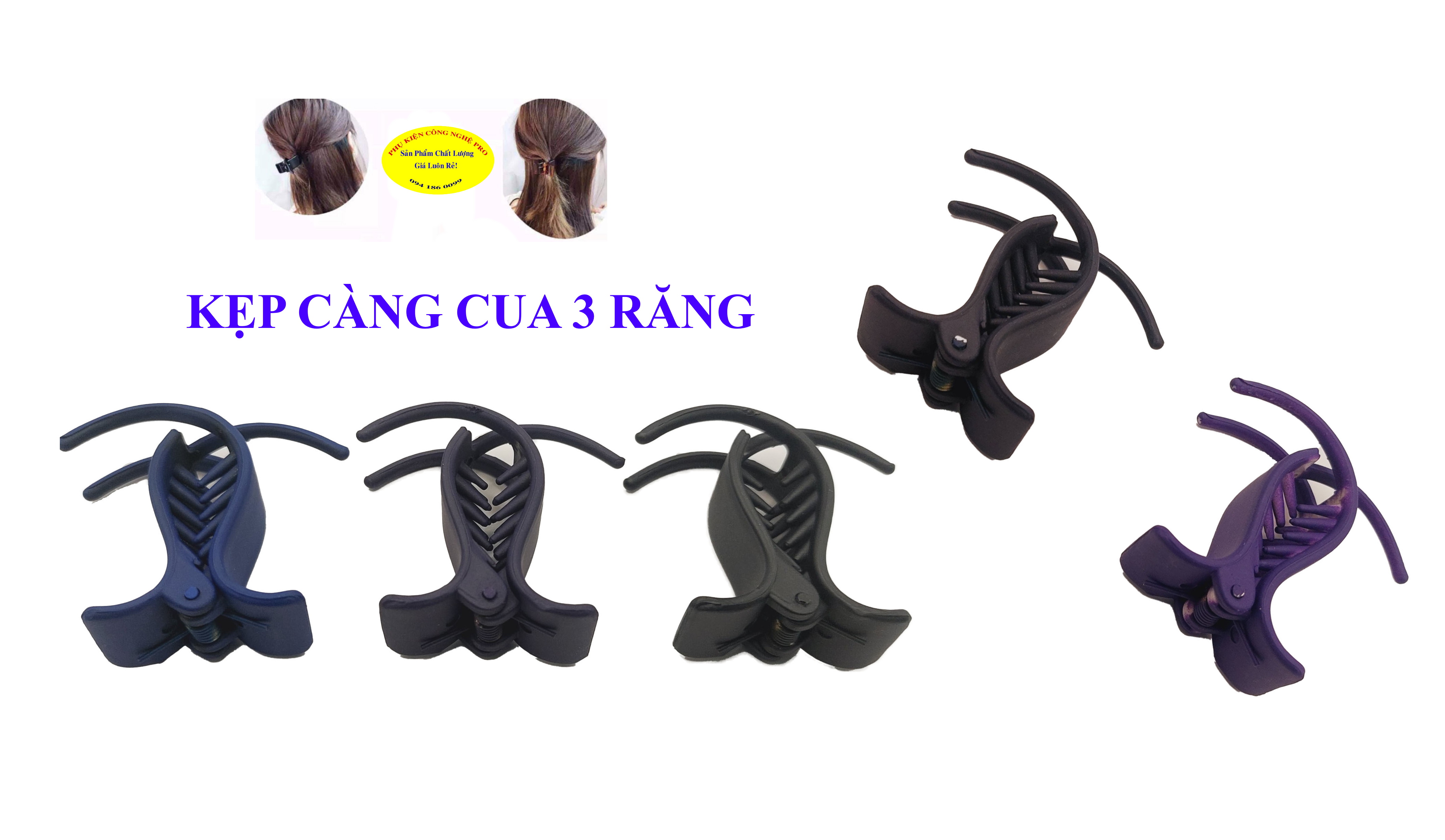 Kẹp càng cua 3 răng Loại 1 Kiểu đầu vuông Chất liệu nhựa nhám. Giúp cặp tóc, Búi tóc gọn gàng, dễ thương, thời trang