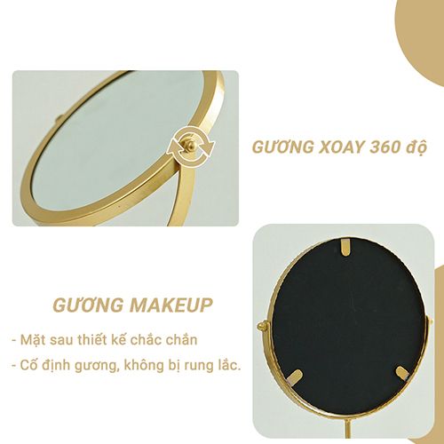 Gương trang điểm để bàn lật xoay 360 độ khung loại sơn tĩnh điện thiết kế nhỏ gọn sang trọng RIBO169