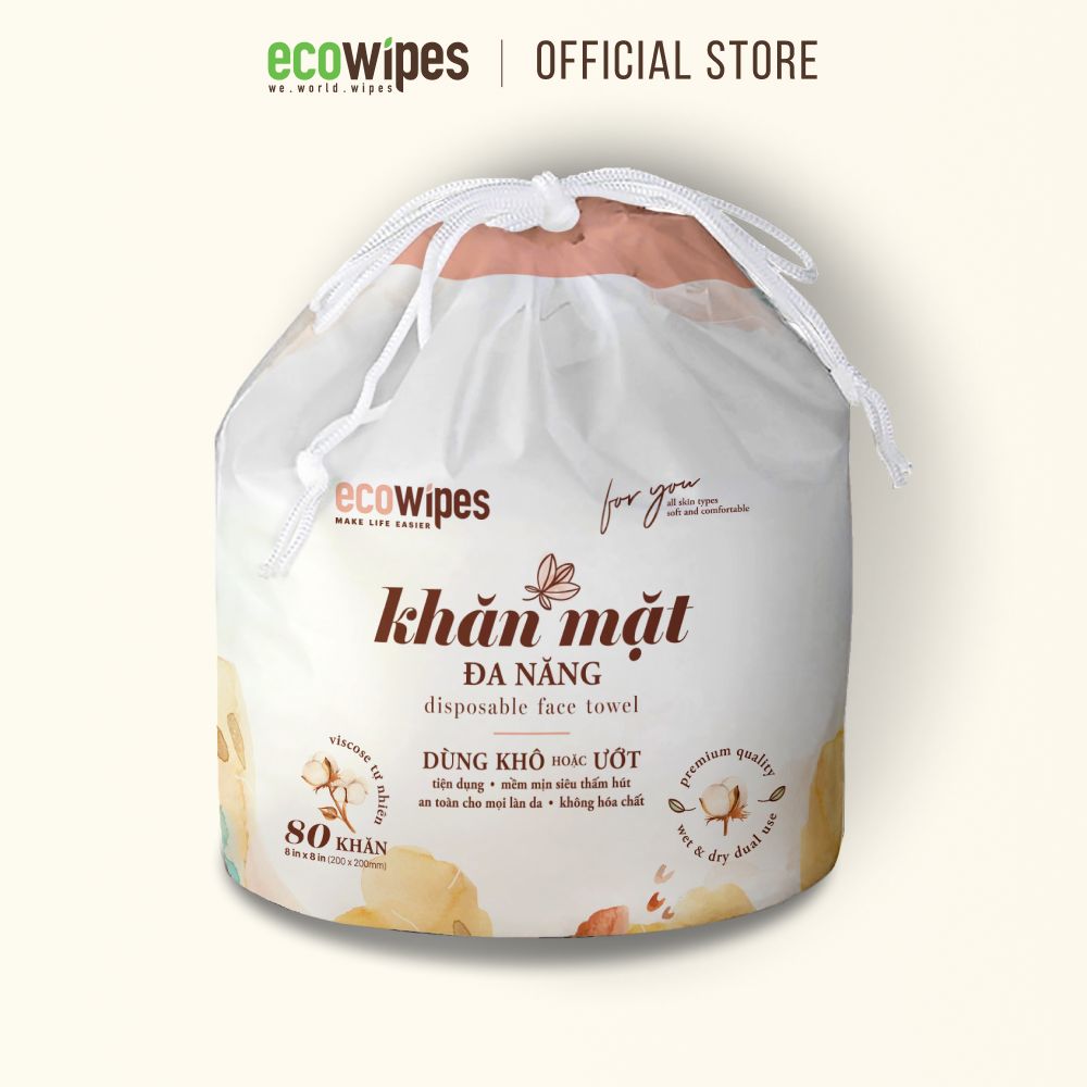 Khăn mặt khô đa năng Ecowipes cuộn 80 tờ size khăn 20x20cm dùng 1 lần lau khô lau ướt giấy lau mặt dùng một lần