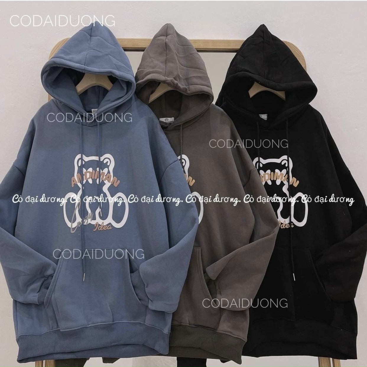 Áo khoác Hoodie Unisex Gấu Hoạt hình In Nổi Cặp Nam Nữ Siêu XinhFREESHIP RẺ ĐẸPForm Rộng Tay Dài