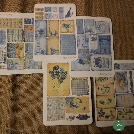 Sticker tự cắt Blue ephemera mix - sticker vintage dán, trang trí sổ nhật kí, sổ tay | Bullet journal - kc005