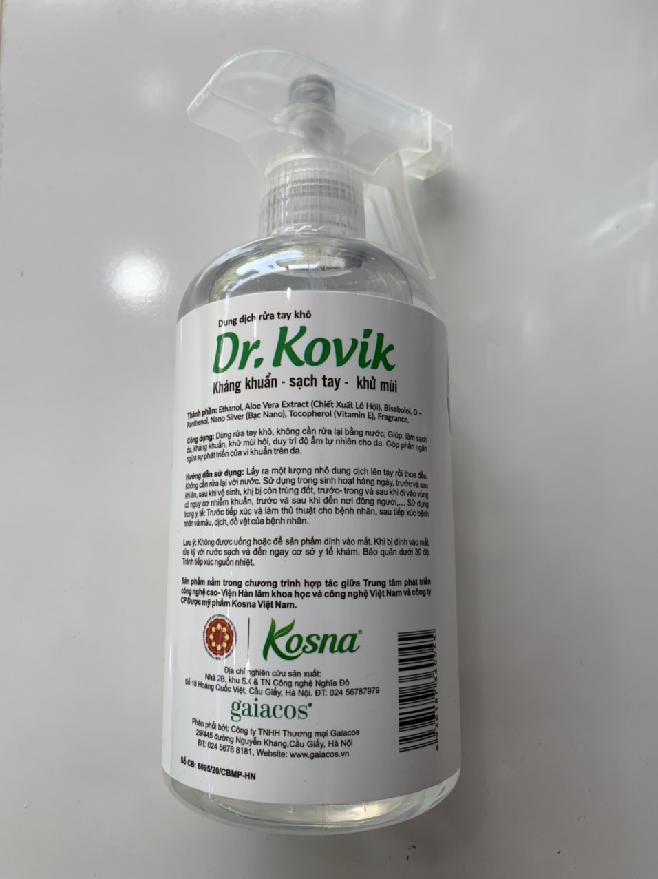 Dung dịch rửa tay khô Dr.Kovik kháng khuẩn sạch tay khử mùi 500ml