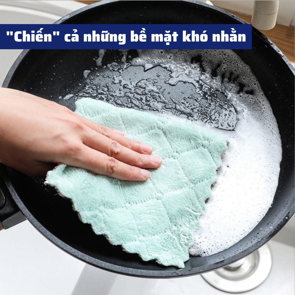 Khăn Lau Bếp 2 Mặt Đa Năng Dày Dặn Siêu Thấm - Lau Bát Đĩa, Bàn Ghế Cỡ Lơn 25cm x 25cm