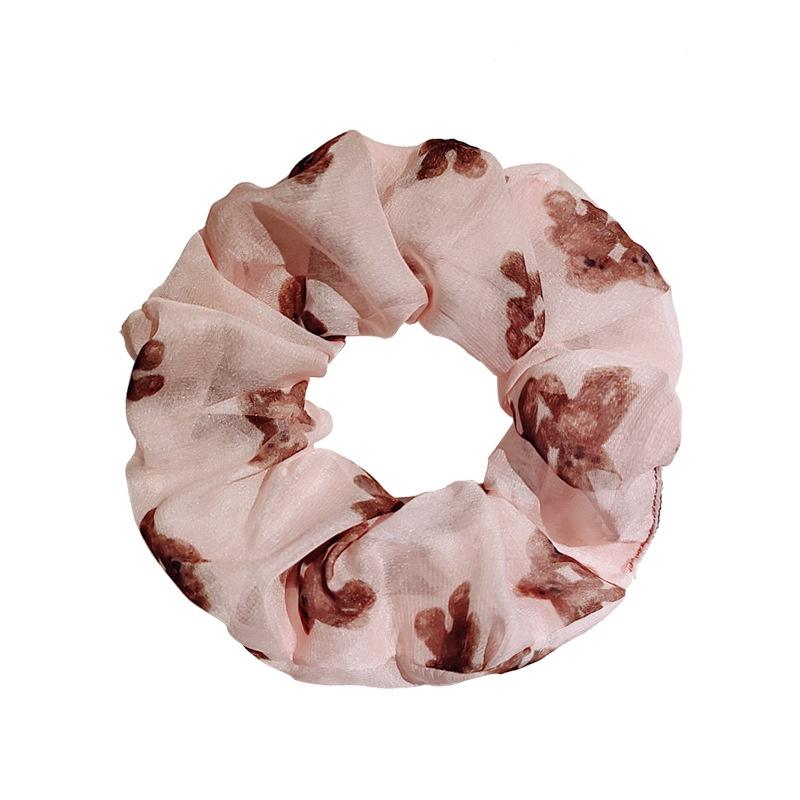 Dây cột tóc scrunchies vải voan họa tiết Gấu Teady