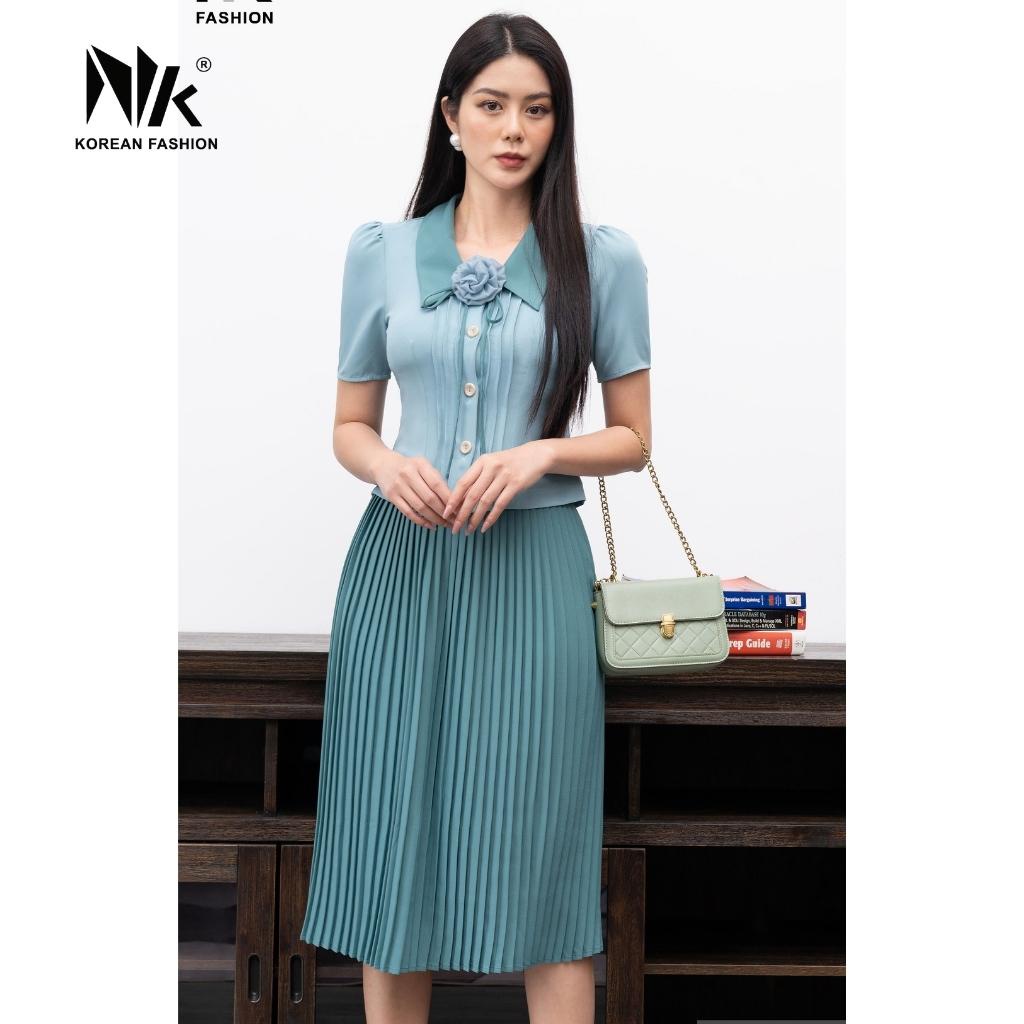 Set Áo Bấu Mí Kết Hợp Chân Váy Dập Ly NK Fashion Thiết Kế Hiện Đại, Nhẹ Nhàng, Phù Hợp Môi Trường Công Sở NKBD2203007