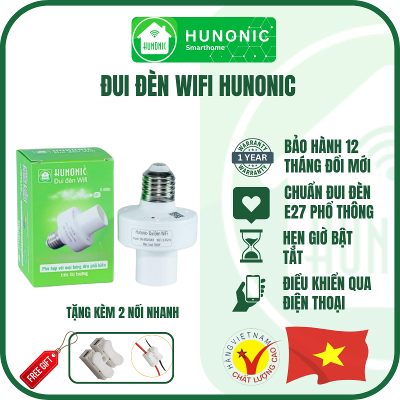 Đui Đèn Wifi Hunonic điều khiển từ xa
