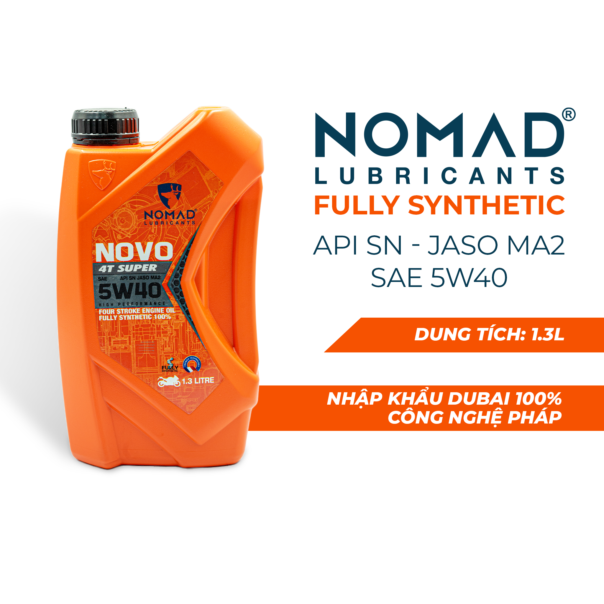 Nhớt Tổng Hợp Toàn Phần NOMAD 1.3L API SN - JASO MA2 - SAE 5W40