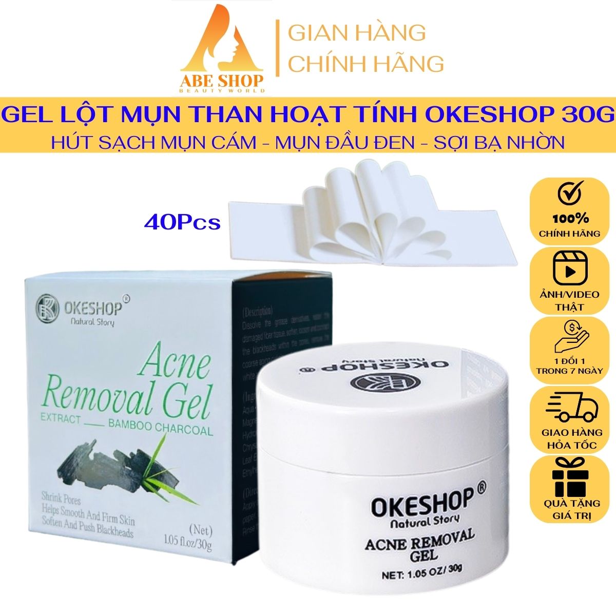 Gel Lột Mụn Than Tre Hoạt Tính OKESHOP 30ml - Giải Pháp Loại Bỏ Mụn Đầu Đen - Mụn Cám - Bạ Nhờn - Làm Sạch Sâu Và Thu Nhỏ Lỗ Chân Lông