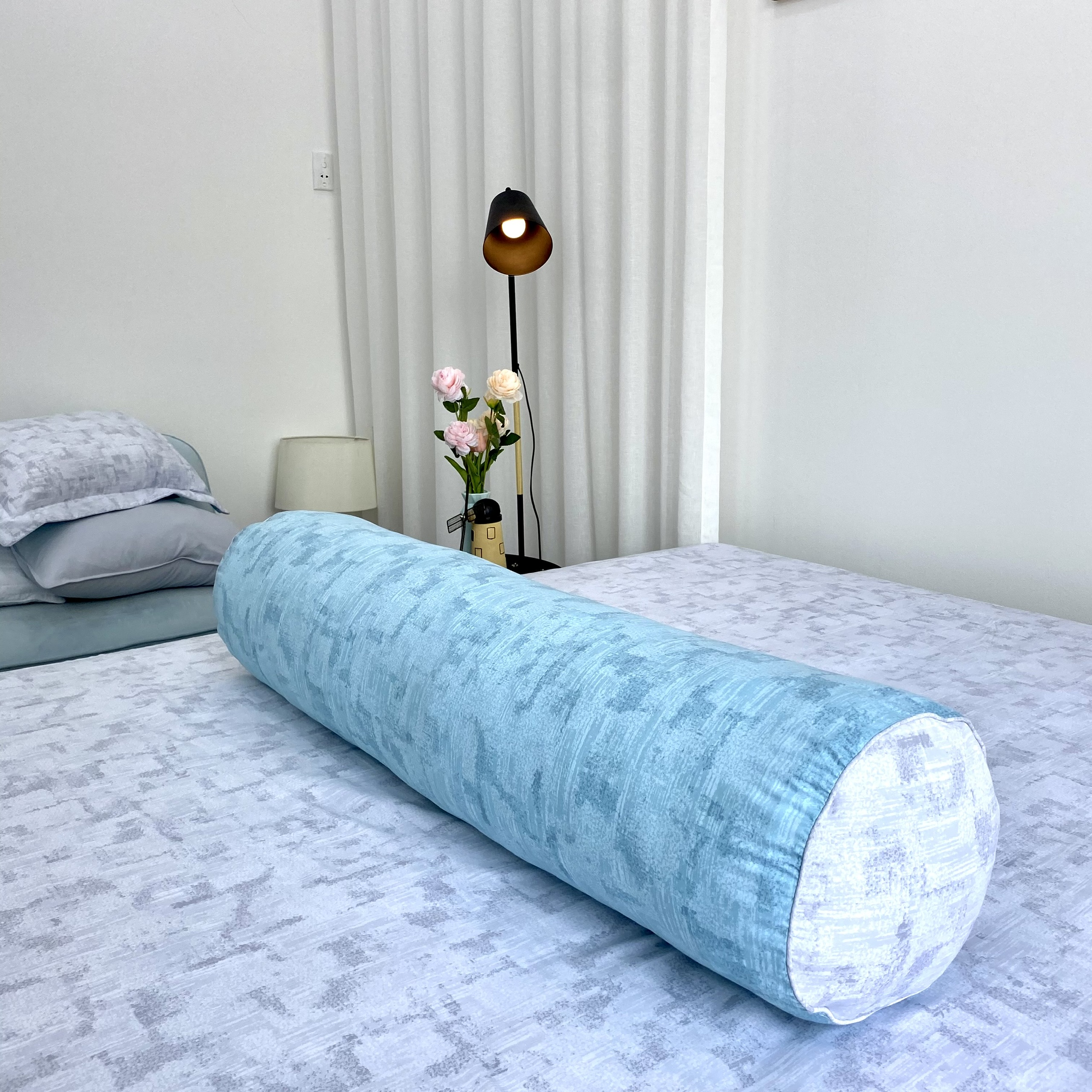 Bộ ga giường  KBedding by Everon KMTP 114 Microtencel Xám phối xanh (4 món)