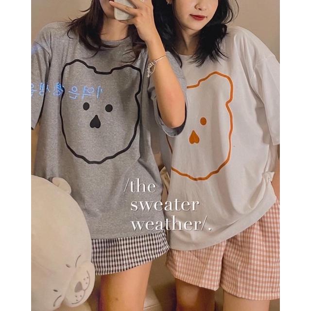 Bộ Ngủ Nữ Cộc Hình Gấu Set Áo Quần Cộc Cúc Cài Họa Tiết In 2 Màu