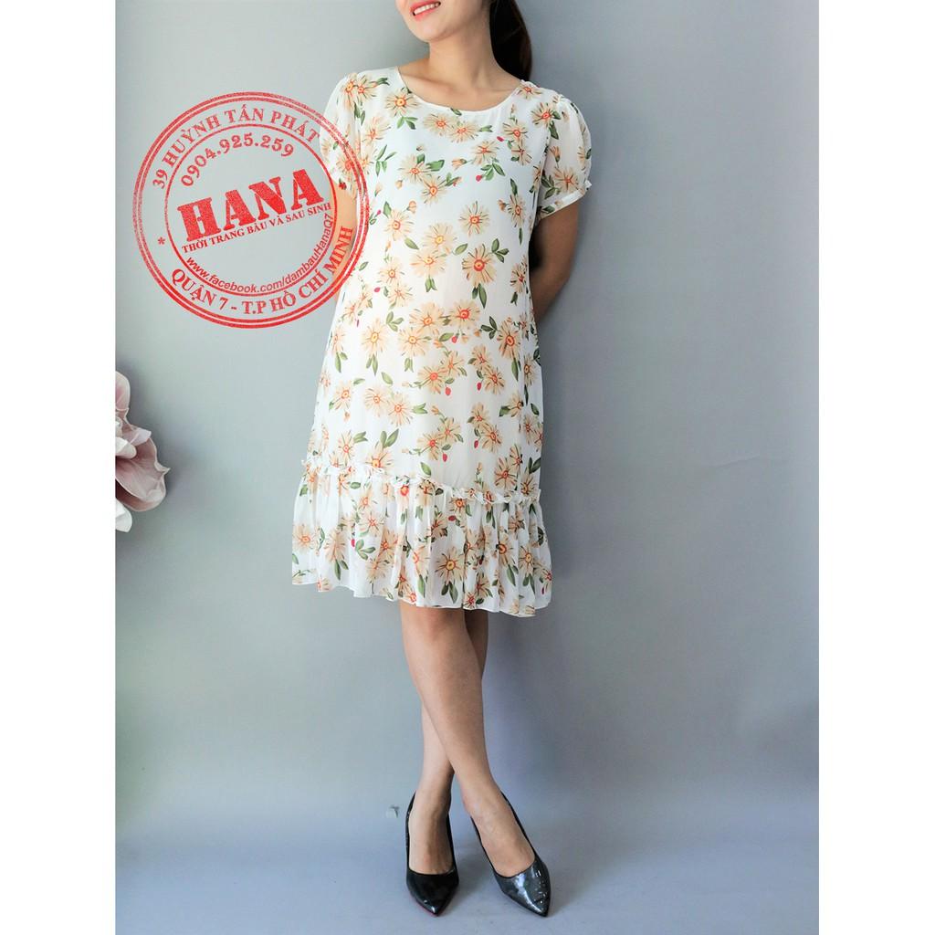 ĐẦM BẦU VẢI VOAN HOA HAI LỚP XINH ĐẸP