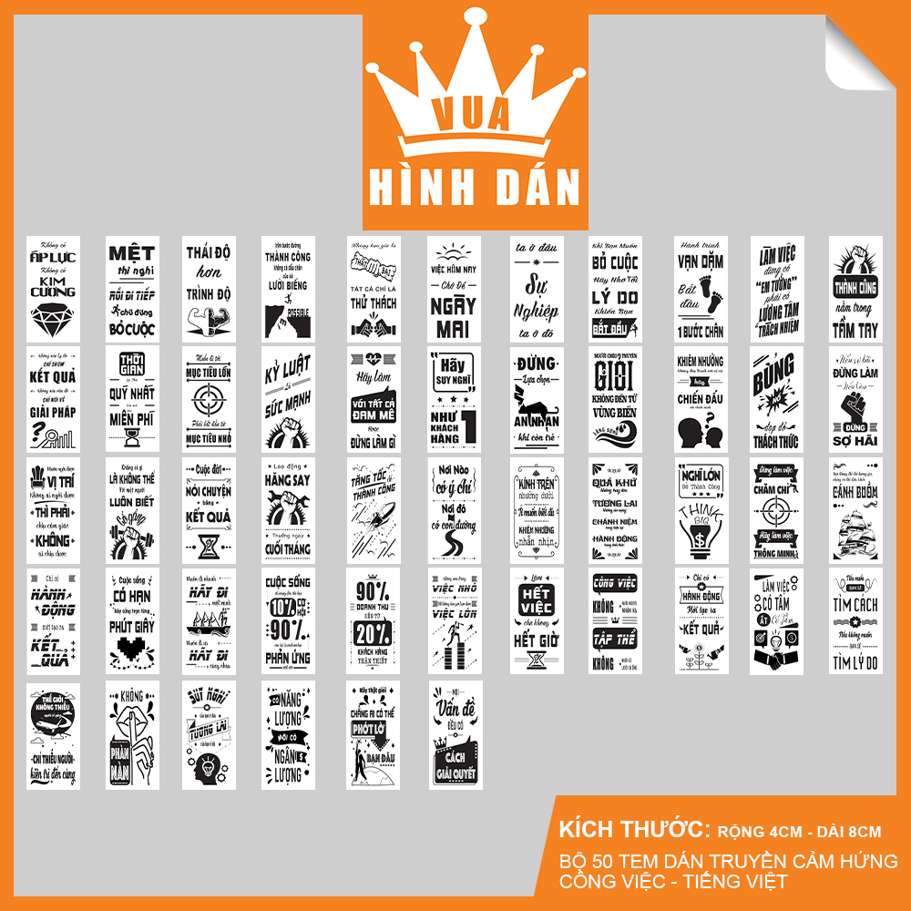 Set 50 sticker 50 câu nói truyền cảm hứng trong công việc bằng Tiếng Việt