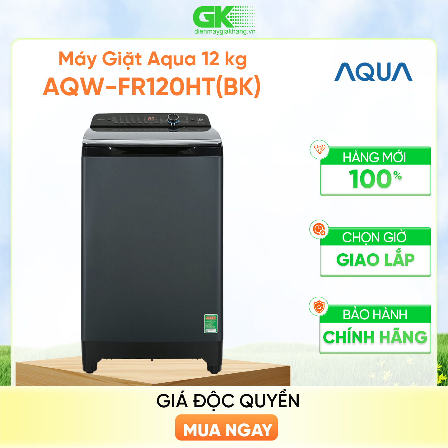 AQW-FR120HT(BK) - Máy giặt Aqua 12 kg AQW-FR120HT BK - Hàng Chính Hãng