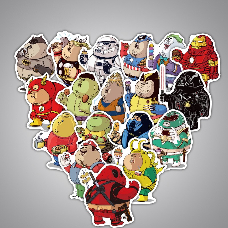 Bộ 32 miếng Sticker hình dán Siêu anh hùng béo phì