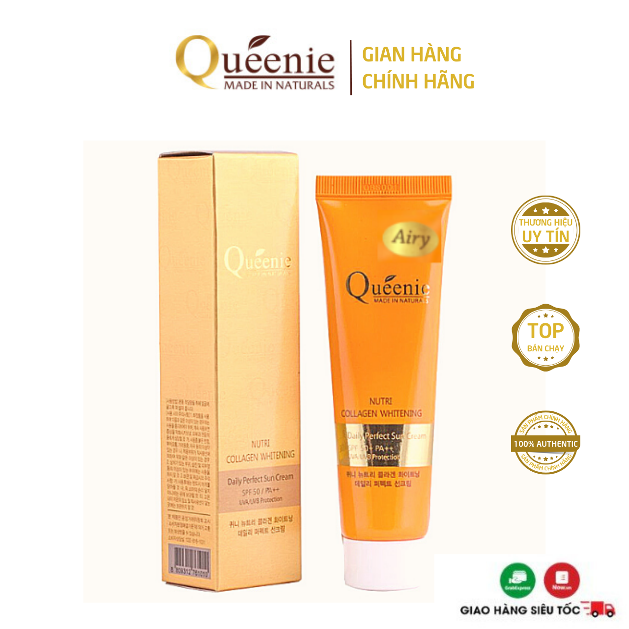 Kem Chống Nắng  Bổ Sung Collagen Trắng Da Queenie, Kiềm Dầu Airy SPF50/PA++ 50ml