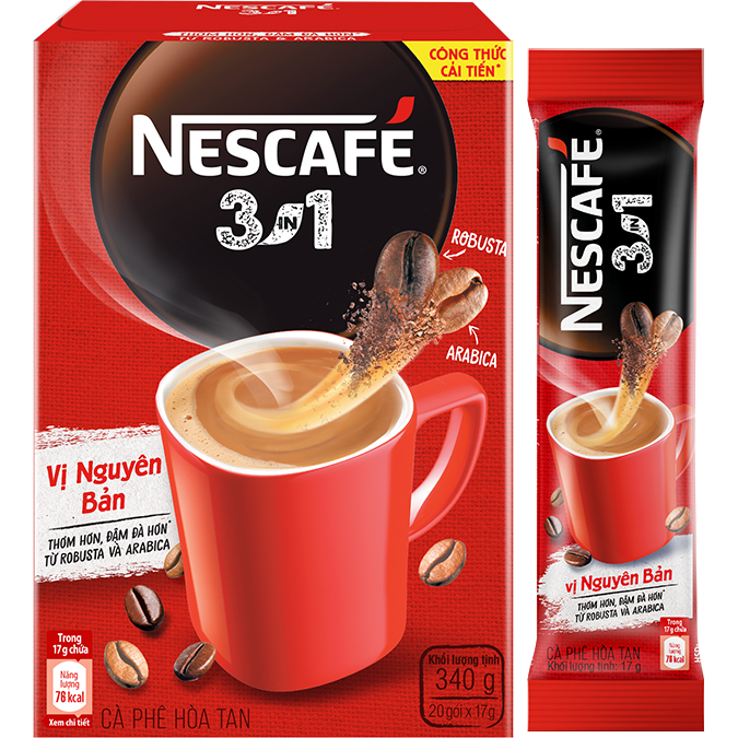 Combo 2 hộp cà phê hòa tan Nescafé 3in1 vị nguyên bản - công thức cải tiến (Hộp 20 gói) - [Tặng 1 bình Inochi]