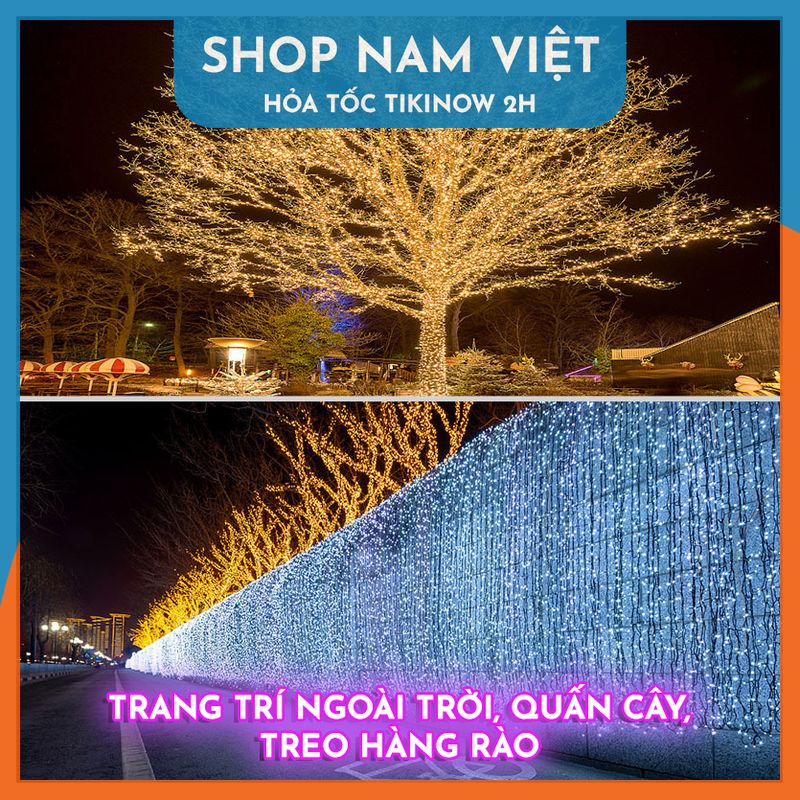 [Nguồn 220V] Đèn Led Đom Đóm Hạt Gạo Chống Nước Trang Trí Ngoài Trời, 8 Chế Độ Nháy