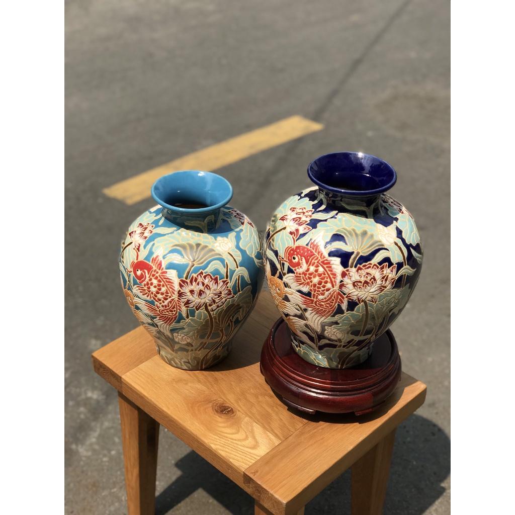 Bình Sen Cá Chép Gốm Sứ Thủ Công Nam Bộ Decor Trang Trí Cắm Hoa 34cm