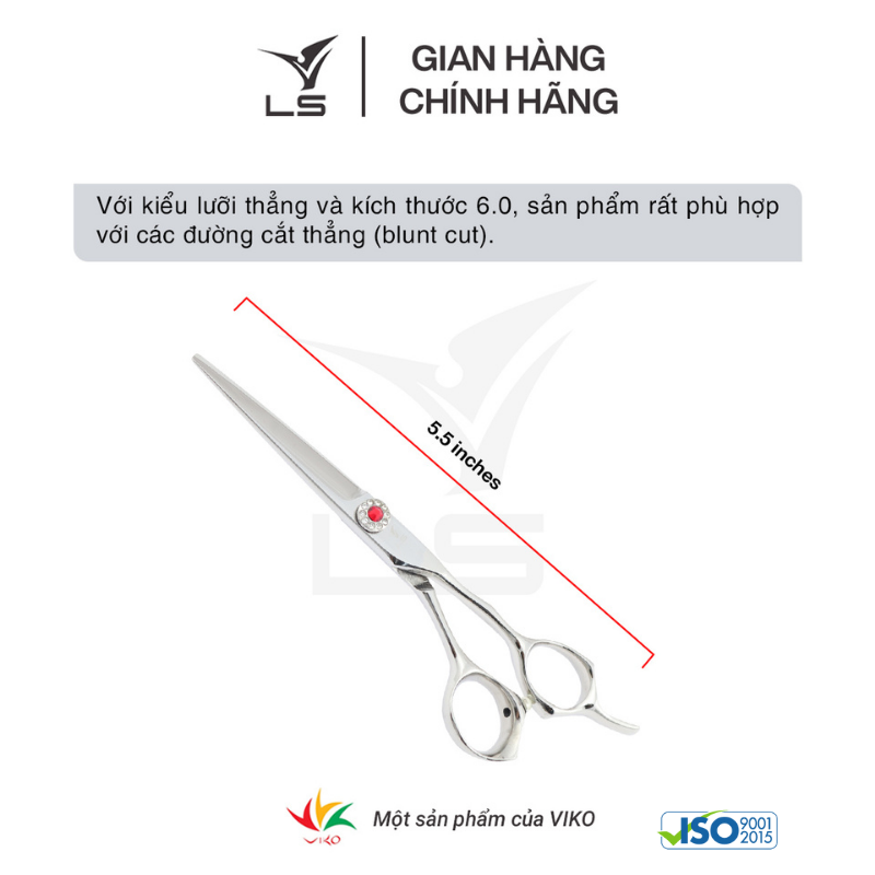 Hình ảnh Kéo cắt tóc LS lưỡi thẳng quai offset vênh đỡ ngón cố định PSO/6.0