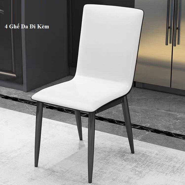 Bộ bàn ăn mặt kính cường lực vân đá cao cấp - Bộ bàn ăn 4 ghế da decor phòng ăn gia đình Có Ảnh Thật