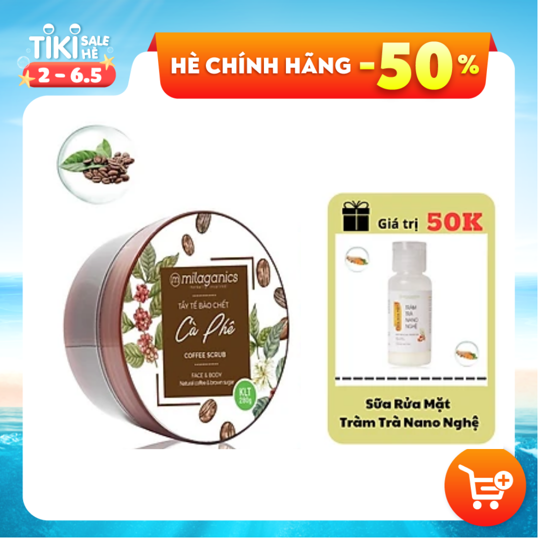 Scrub Tẩy Tế Bào Chết Cho Mặt &amp; Toàn Thân Từ Hạt Cà Phê Robusta &amp; Đường Nâu MILAGANICS 280gr (Hũ)