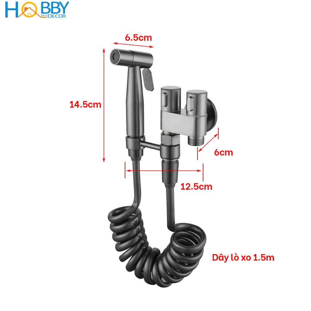 Vòi xịt vệ sinh toilet dây lò xo đa năng kèm van nước bồn cầu màu xám Hobby Home Decor VSR4F