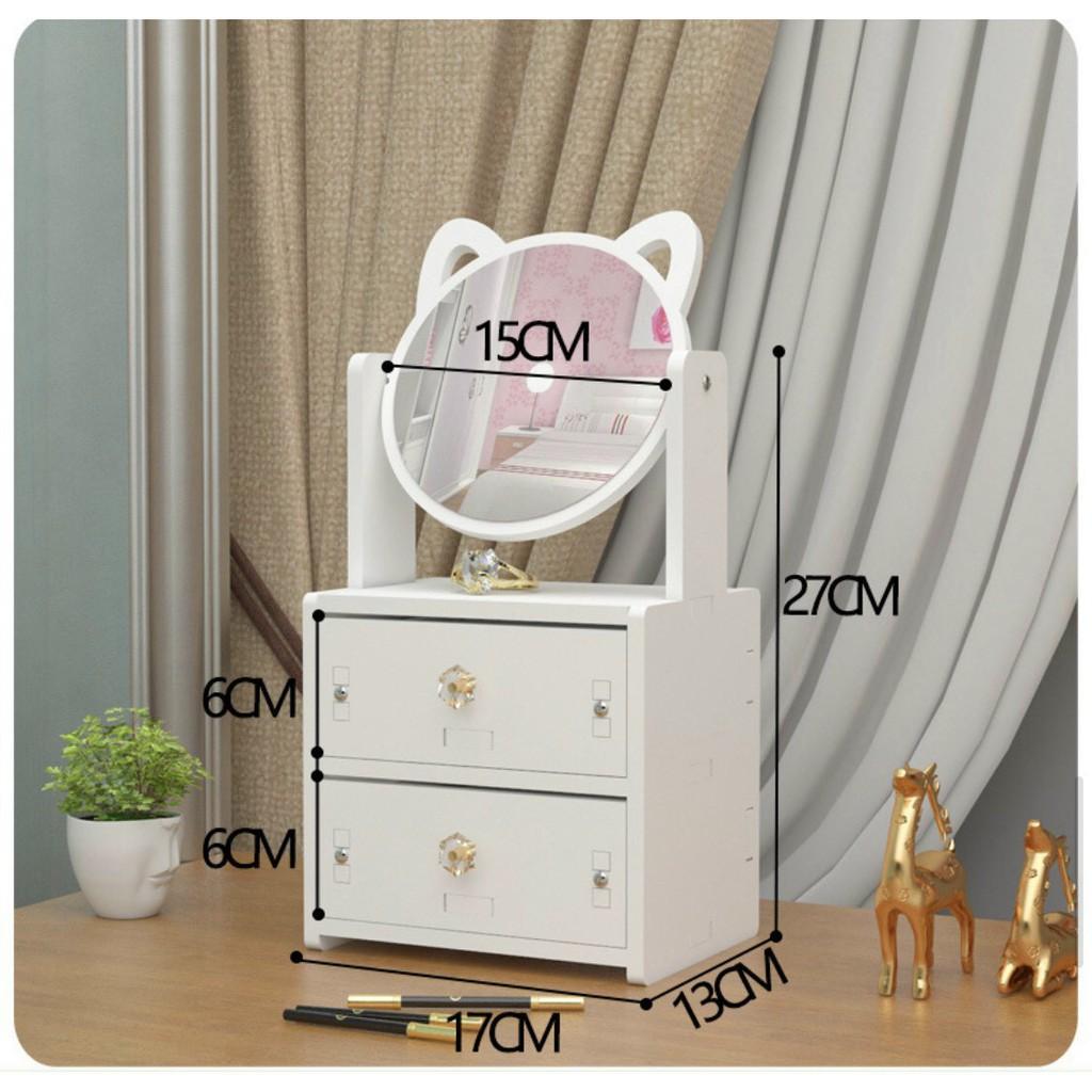 Bàn Trang Điểm Mini Có Gương Mèo Hello Kitty Bằng Gỗ Nhựa Để Phòng Ngủ - Màu Trắng Nhỏ Gọn Đựng Mỹ Phẩm 27 x 17x 13cm