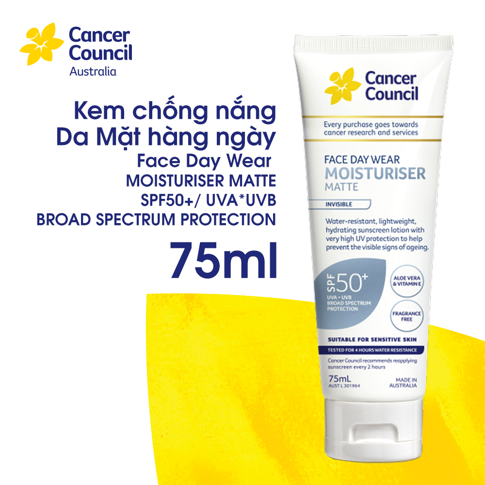 Kem chống nắng cho da mặt - chống nước Cancer Council Face Day Wear SPF 50+/PA++++ 75ml