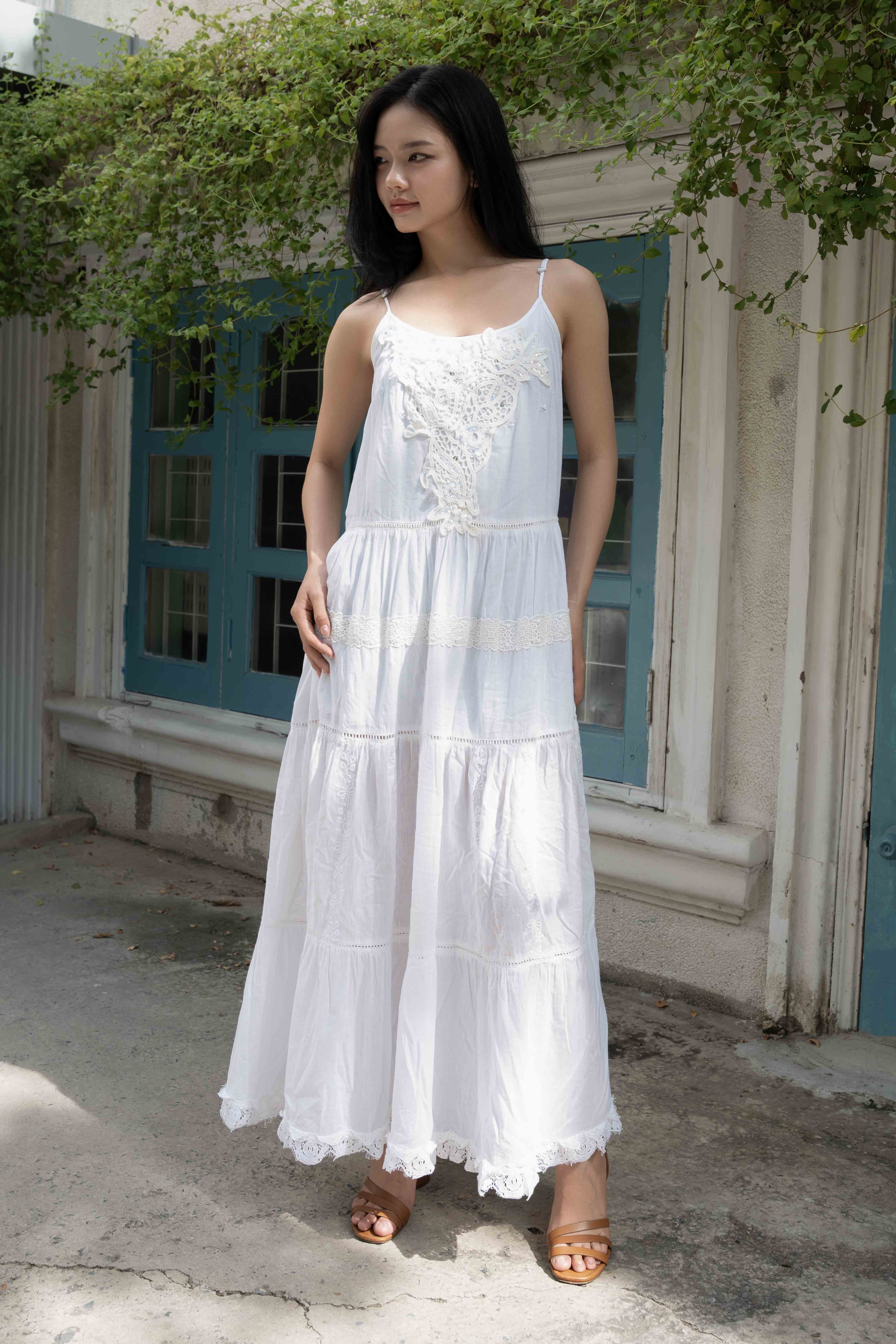 Maxi Trắng Ren Cotton Isla Bonita