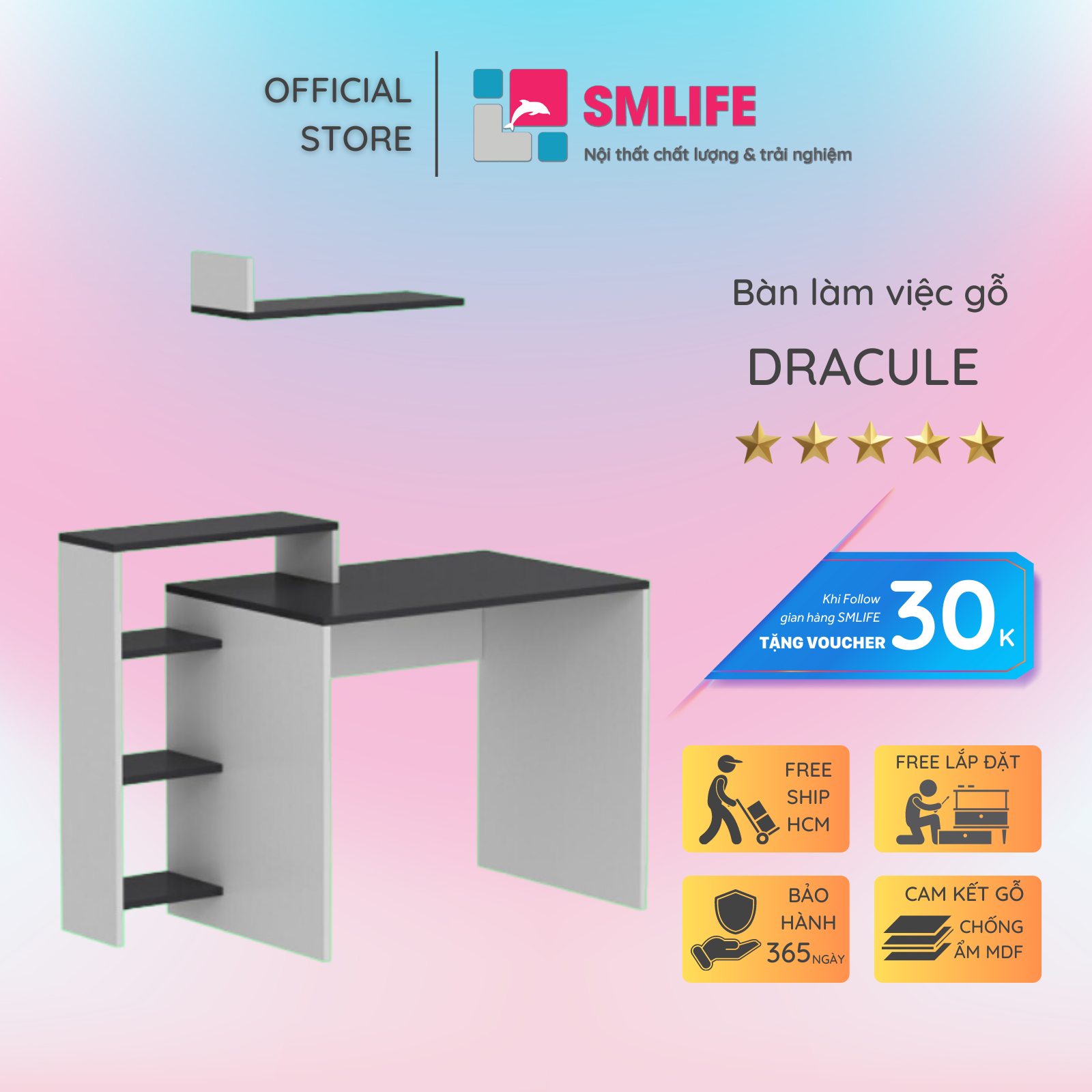 Bàn vi tính gỗ phong cách hiện đại SMLIFE Dracule