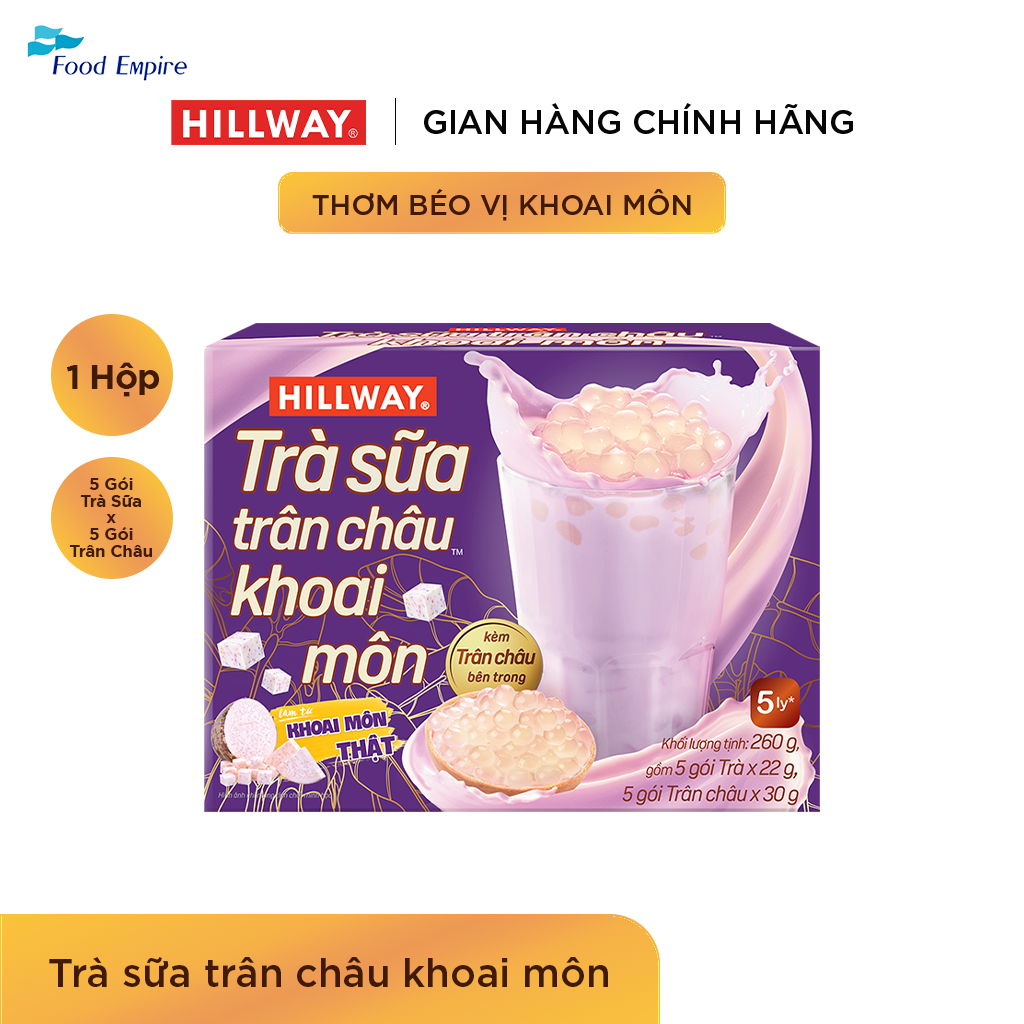 Trà sữa Trân Châu Khoai Môn - Hillway (hộp 5 gói trà sữa, 5 gói trân châu)