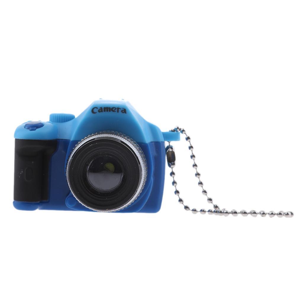 Cute Mini DSLR Camera Style LED Flash Light Keychain Key Ring Holder