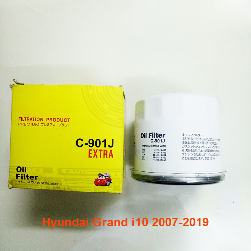 Lọc nhớt cho xe Hyundai Grand i10 nhập khẩu 2007, 2008, 2009, 2010, 2011, 2012, 2013, 2014, 2015, 2016, 2017, 2018, 2019 26300-02503 mã C901J-5