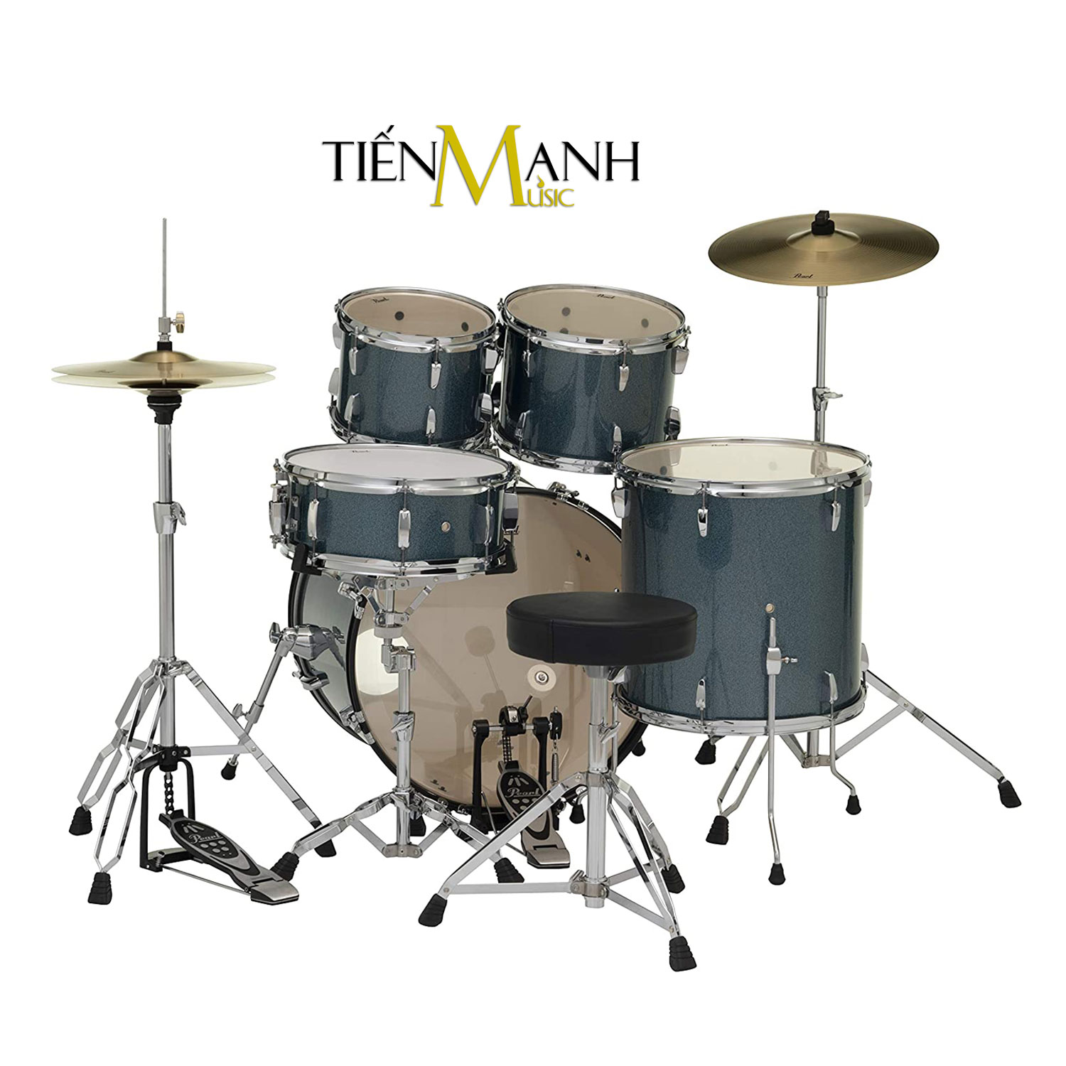 Bộ Trống Dàn Cơ Pearl Jazz Drum RS525SC-C703 Màu Xanh Biển Glitter RS525SCC703 Hàng Chính Hãng - Kèm Móng Gẩy DreamMaker