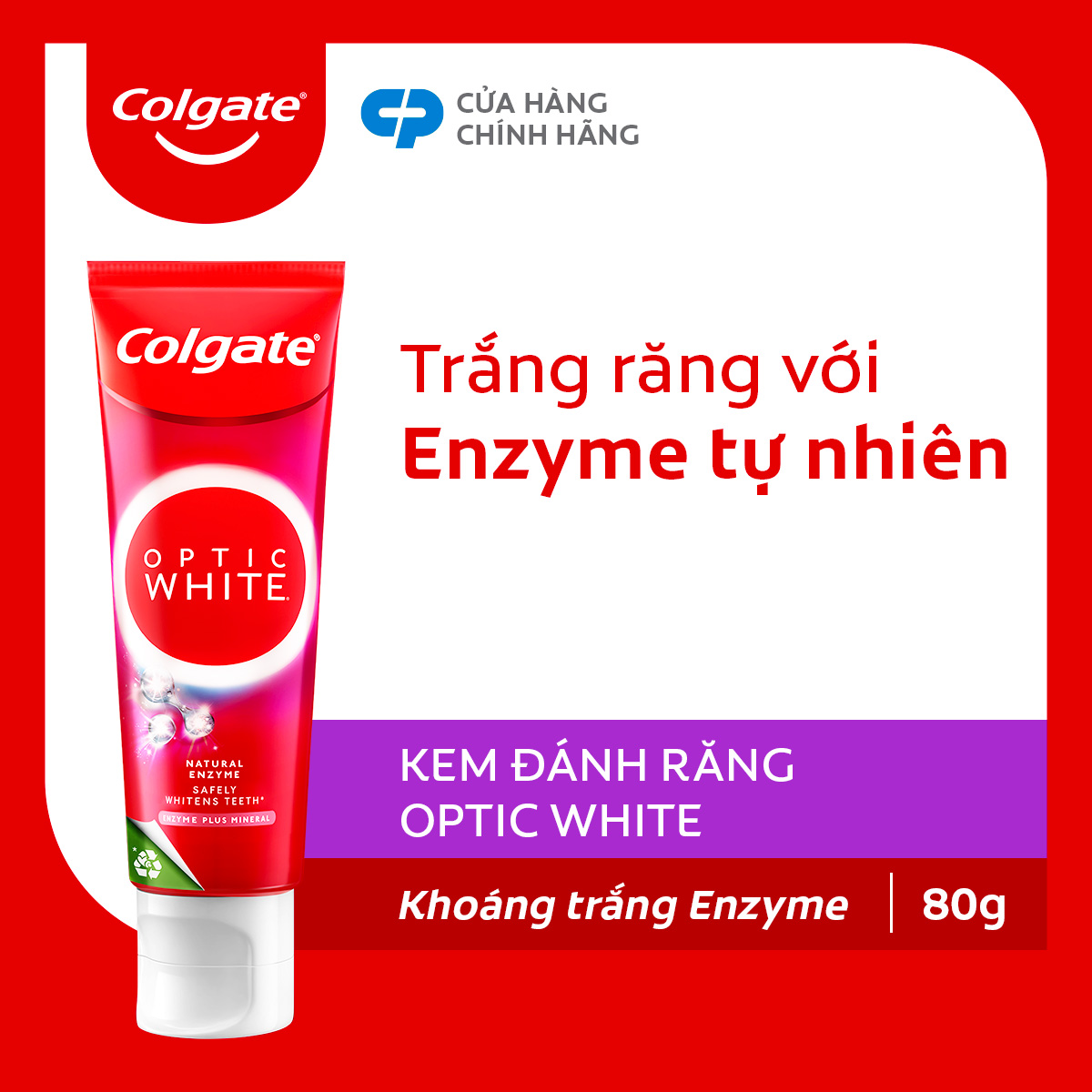 Kem Đánh Răng Colgate trắng răng Enzyme Plus Mineral làm trắng răng an toàn 80g