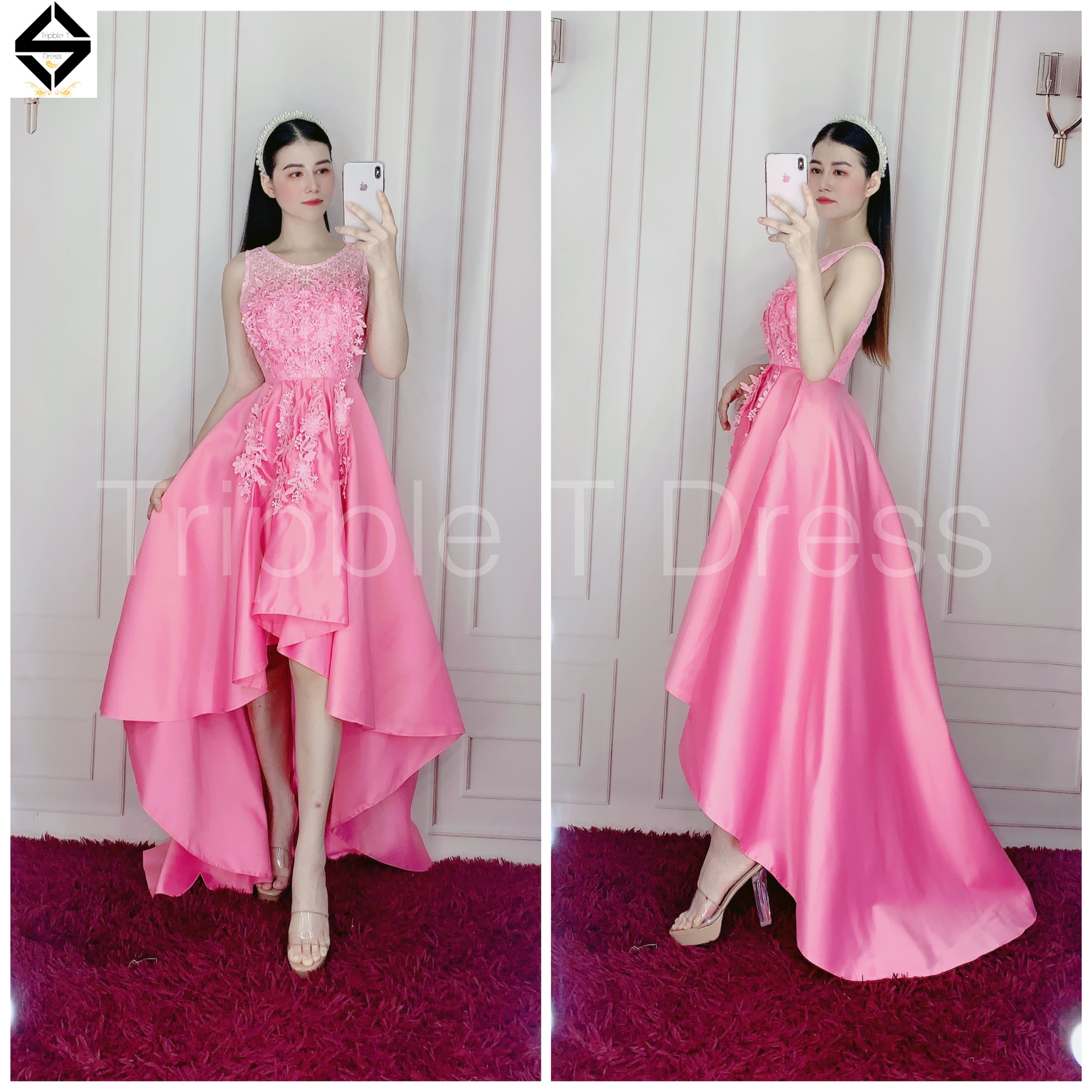 Đầm dự tiệc đuôi tôm phối ren ngực sang trọng TRIPBLE T DRESS -size M/L - MS35V