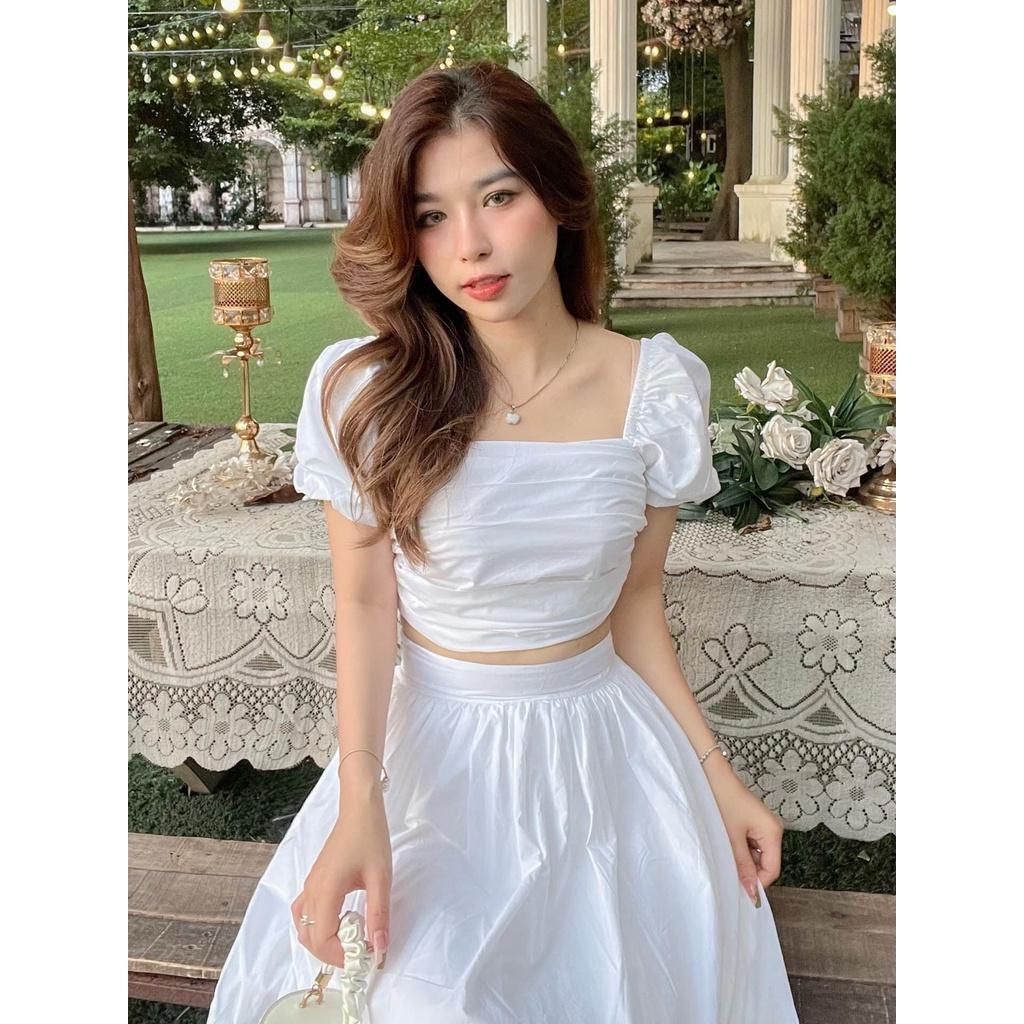 ĐẦM MAXI ÁO ÔM CROPTOP TAY NGẮN PHỐI VÁY DÀI CỰC XINH, ĐI DU LỊCH DẠO BIỂN LÀ BAO ĐẸP LUN MẤY NÀNG ƠI