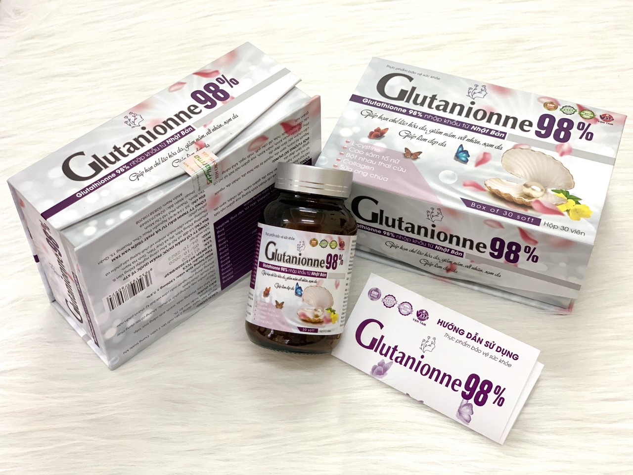 Viên uống trắng da chống nhăn,giảm nám,sạm da ,cải thiện trạng thái suy giảm nội tiết tố nữ GLUTANIONNE 98%