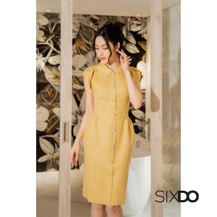 Đầm mini phối cúc cổ sơ mi xẻ tay sang trọng SIXDO