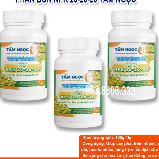 Phân Bón NPK 20-20-20 TÁM NGỌC lọ 100gram - Kích Thích Cây Phát Triên Phân Hóa Mầm Hoa